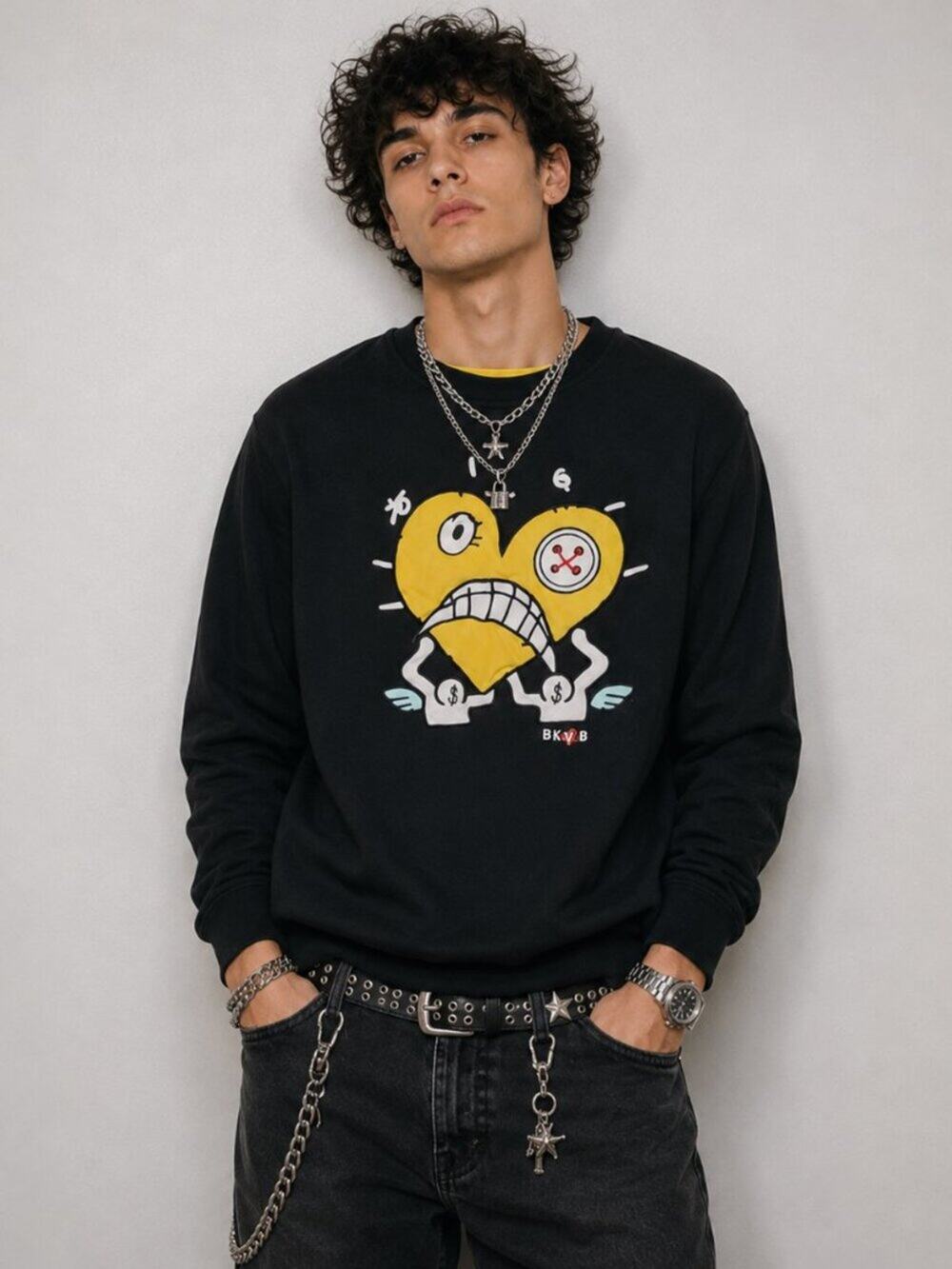 BKYS Black Keys Graphic Heart Sweatshirt Medium Black Grunge Streetwear Art Y2K